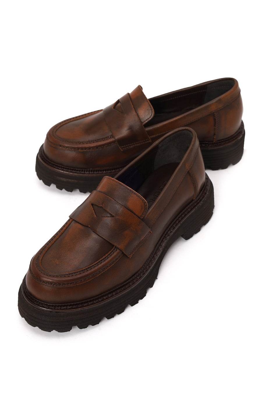 Kadın Kahverengi Kalın Tabanlı Deri Maskülen Loafer