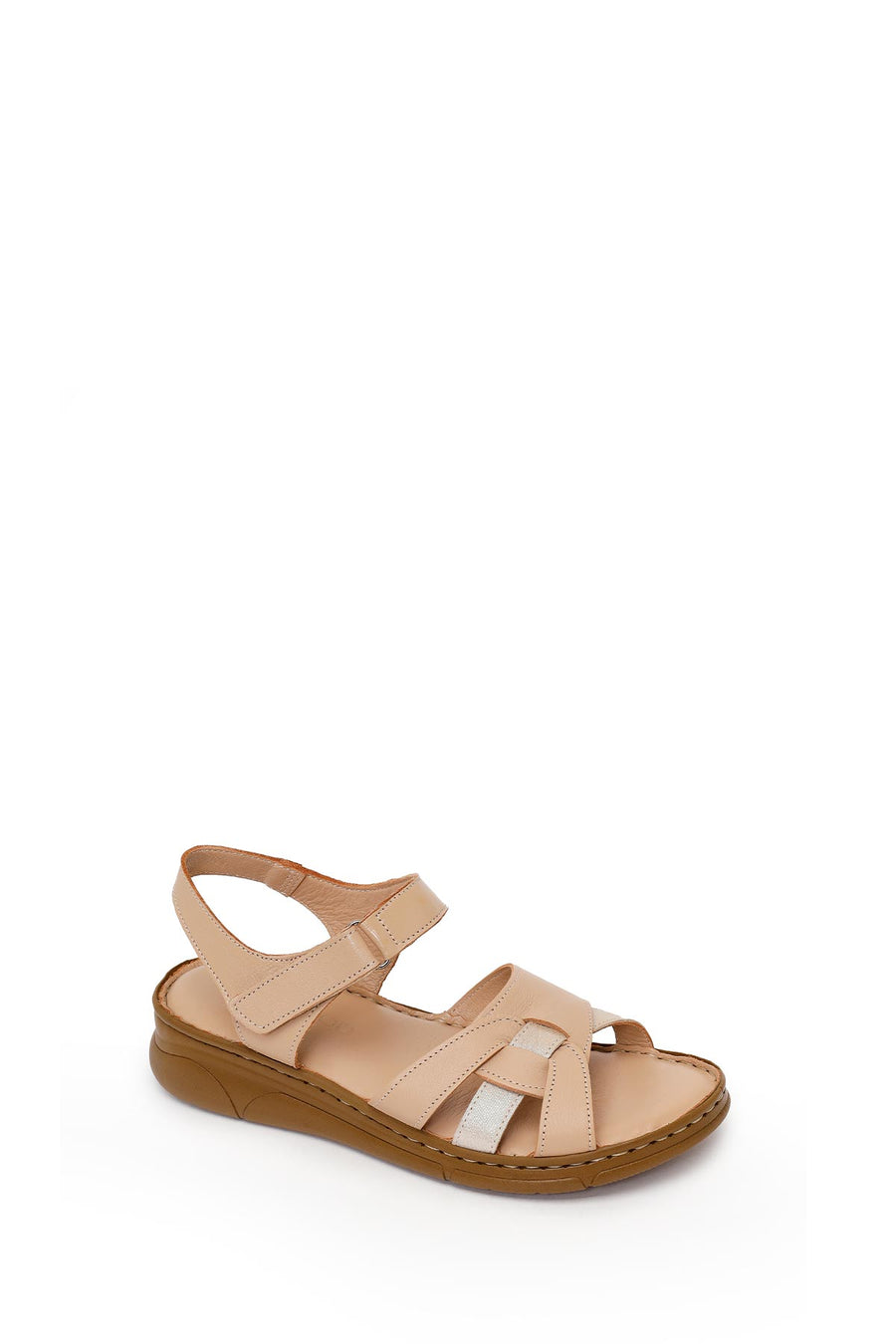 Woman Beige Strappy Leather Comfort Sandal