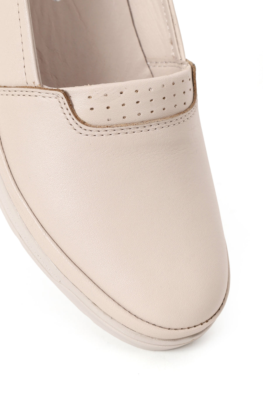 Kadın Krem Dolgu Topuklu Deri Konfor Loafer
