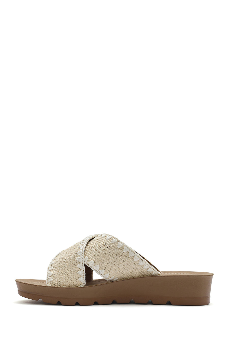 Women's Beige Thick Soled Straw Slippers