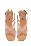 Kadın Bej Bilekten Tokalı Kalın Topuklu Kumaş Sandalet | Derimod