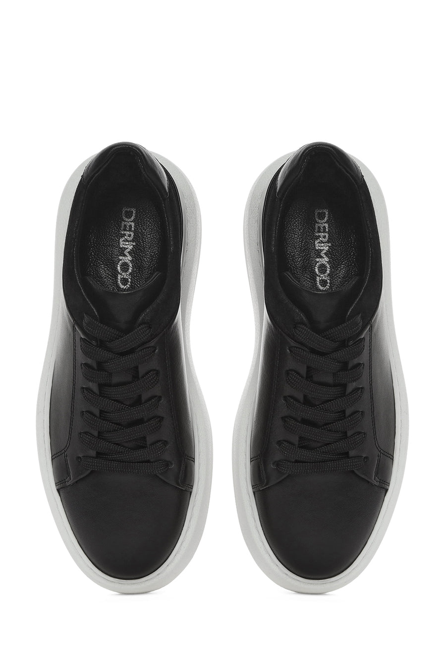 Erkek Siyah Bağcıklı Kalın Tabanlı Deri Sneaker