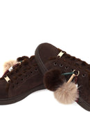 Woman Brown Lace-Up Charmed Suede Teddy Sneaker | Derimod