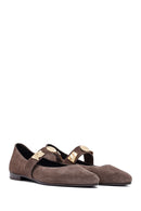 Woman Mink Buckled Suede Leather Ballet Flat | Derimod
