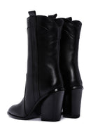 Women's Black Thick Heeled Leather Cowboy Boots | Derimod