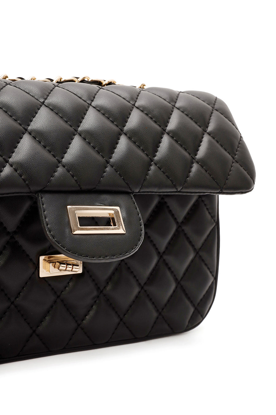 Women Black Long Strap Quilted Shoulder Bag