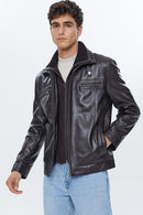 Antonio Men's Brown Double Collar Leather Jacket | Derimod