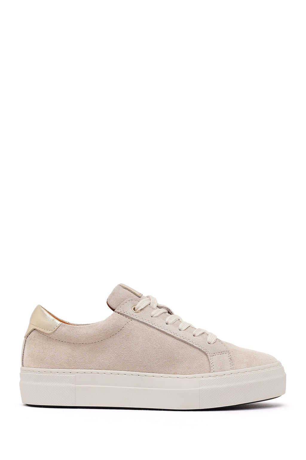 Kadın Bej Bağcıklı Süet Deri Sneaker