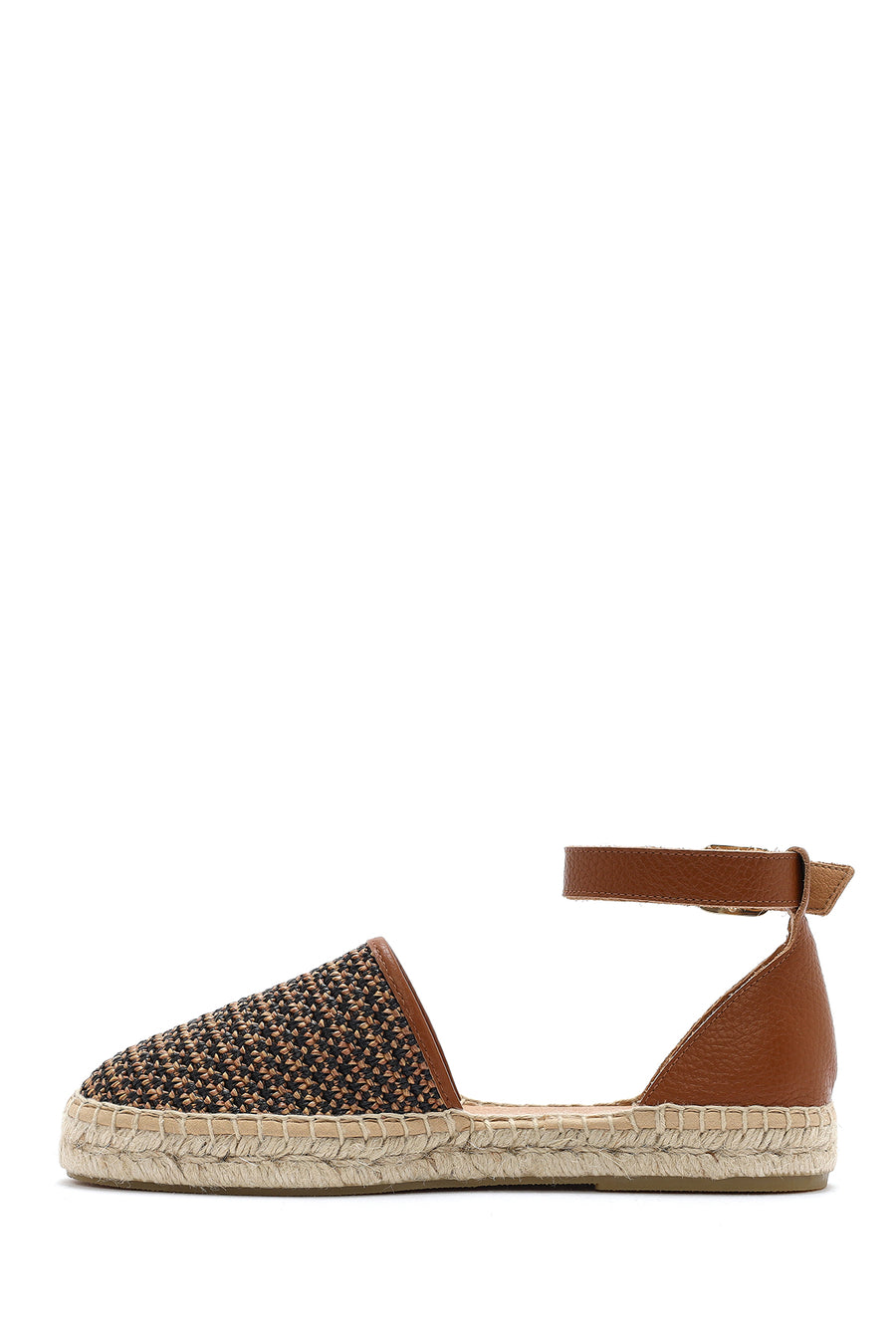 Women's Tan Straw Leather Espadrille Sandals with Ankle Buckle