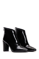 Women's Black Patent Leather Zippered Classic Heeled Boots | Derimod