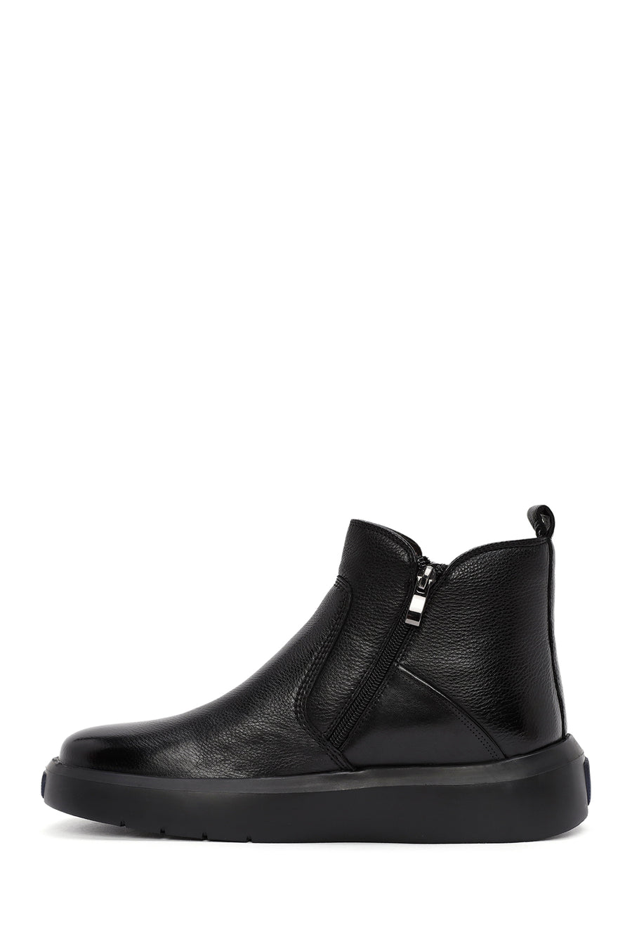 Men's Black Double Zipper Leather Casual Boots