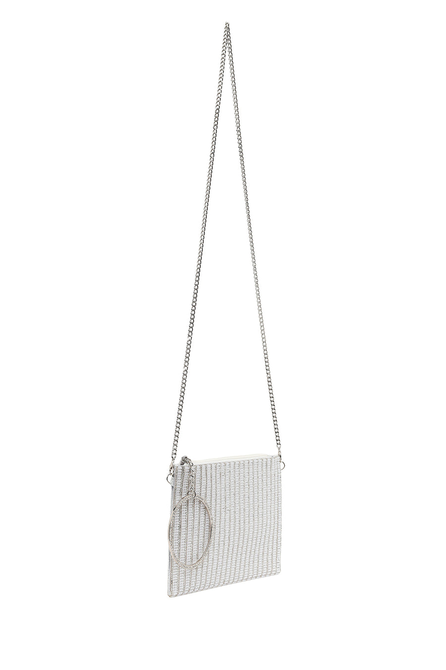 Woman Silver Chain-Strap Stone-Embellished Evening Bag
