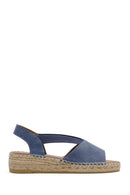 Women's Navy Blue Suede Leather Espadrille Sandals | Derimod