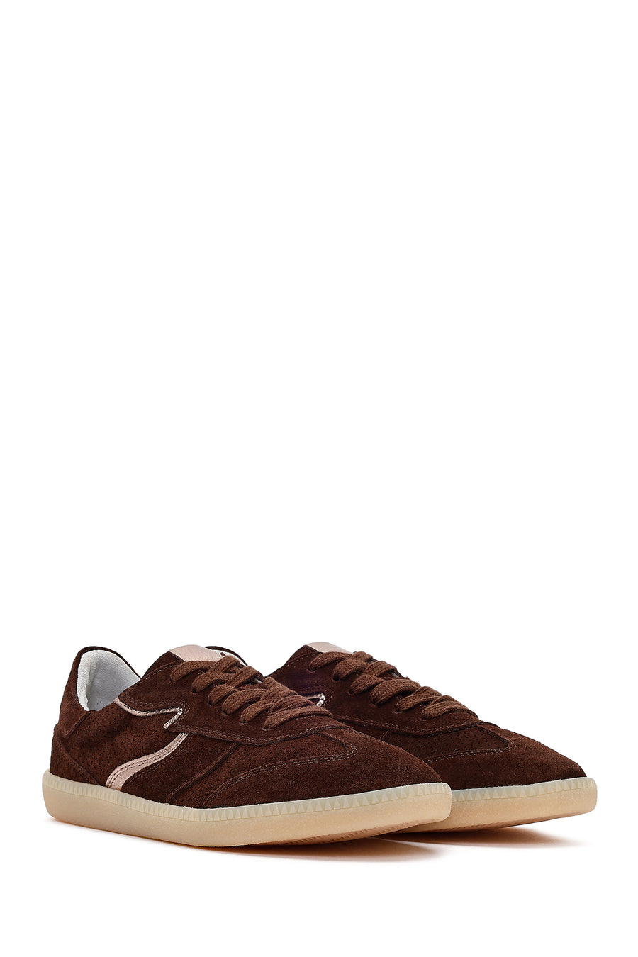 Women's Brown Lace-up Suede Leather Sneaker