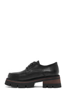 Women's Black Lace-Up Thick Sole Leather Masculine Shoes | Derimod