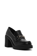 Women's Black Chunky Heel Loafers | Derimod