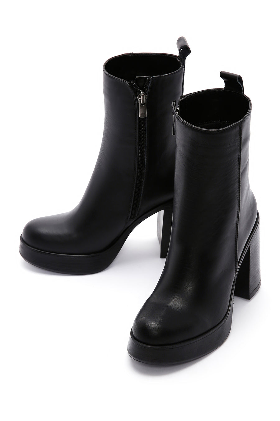 Women's Black Leather Platform High Heel Boots