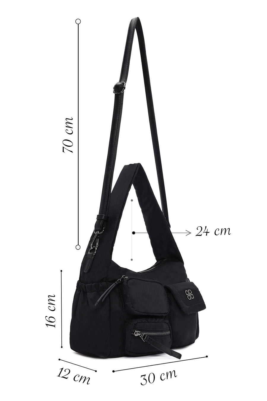 Women Black Long Strap Fabric Shoulder Bag