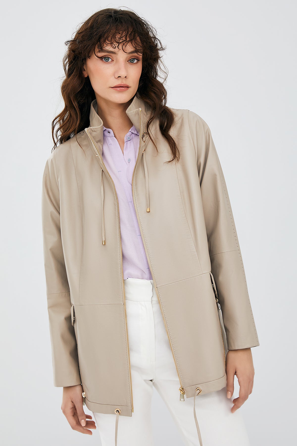 Nancy Women's Beige Long Leather Coat 23SGE5087R3 | Derimod