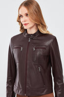 Alison Women's Claret Red Short Leather Jacket | Derimod