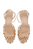 Women's Beige Ankle Strap Stone Thin Heel Sandals | Derimod