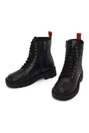 Harley Davidson Woman Black Cree Zip Closure Leather Combat Boots | Derimod
