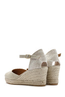 Women's Beige Ankle Buckle Wedge Heel Fabric Espadrille Sandals | Derimod