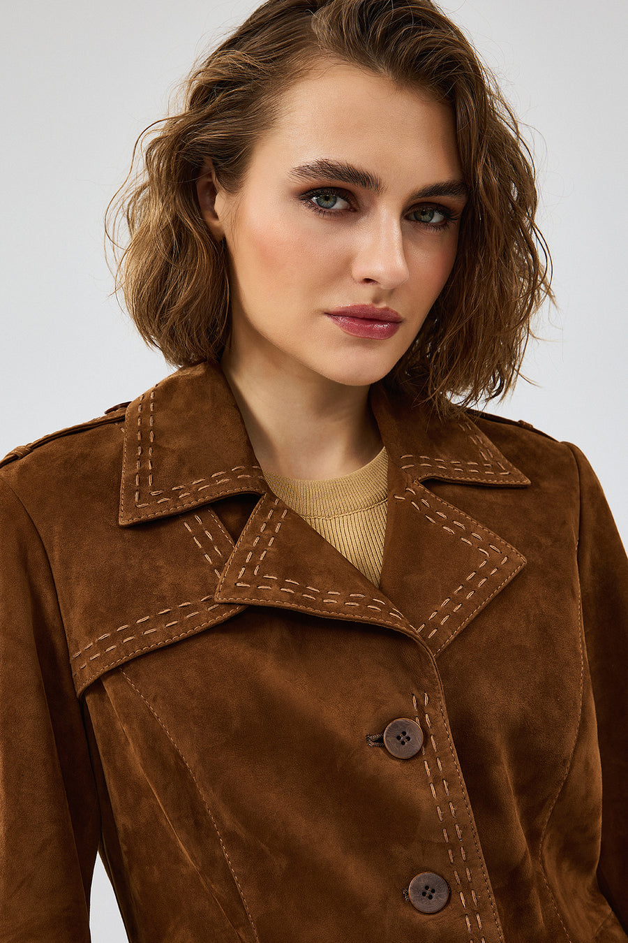 Giselle Women's Tan Short Suede Leather Jacket