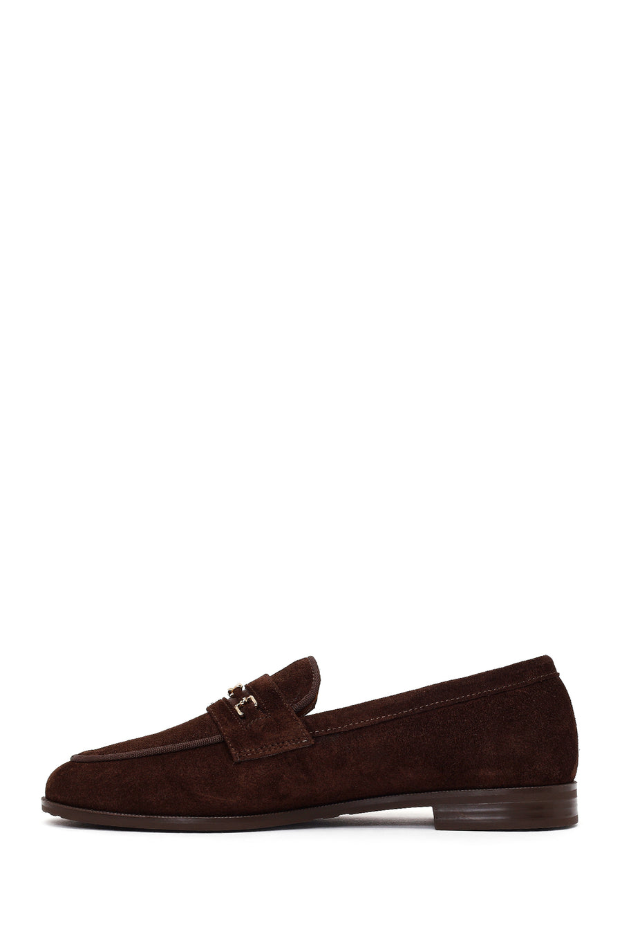 Woman Brown Buckled Suede Masculine Loafer