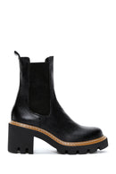 Women's Black Leather Heeled Chelsea Boots | Derimod