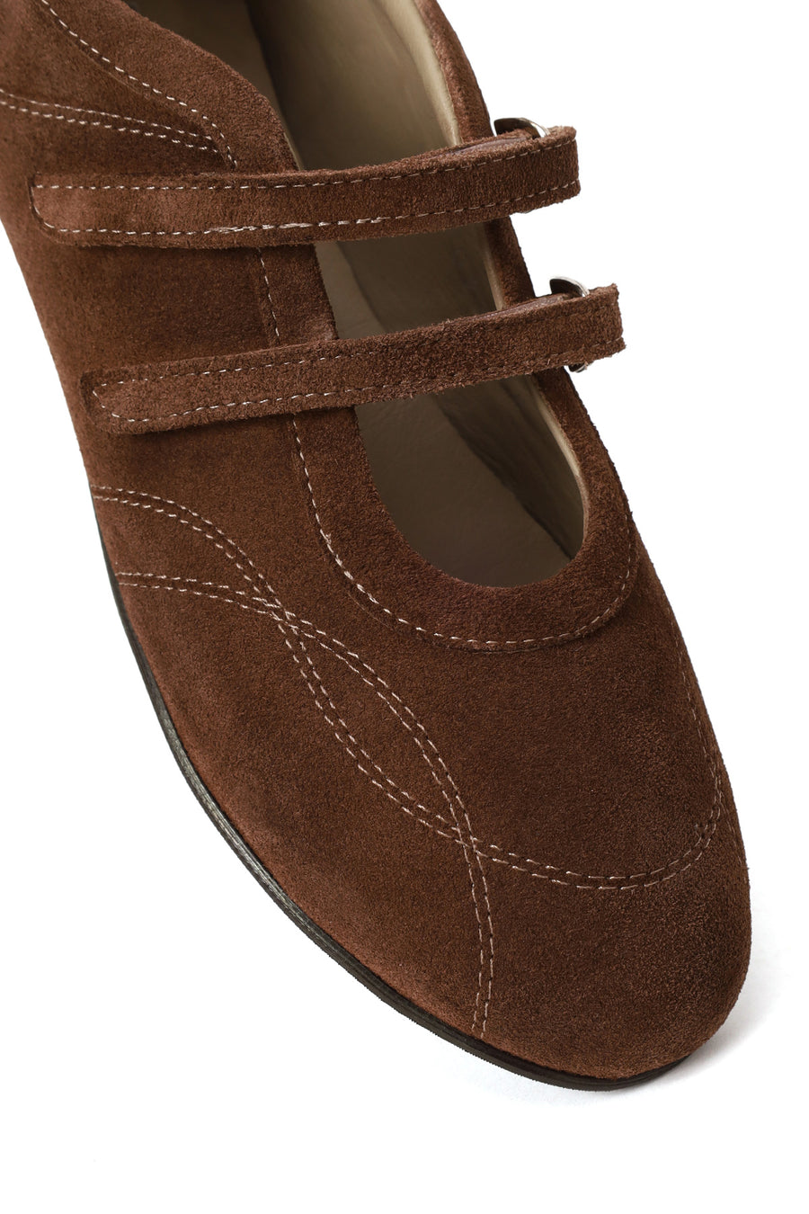 Woman Brown Double-Strap Suede Leather Ballet Flat