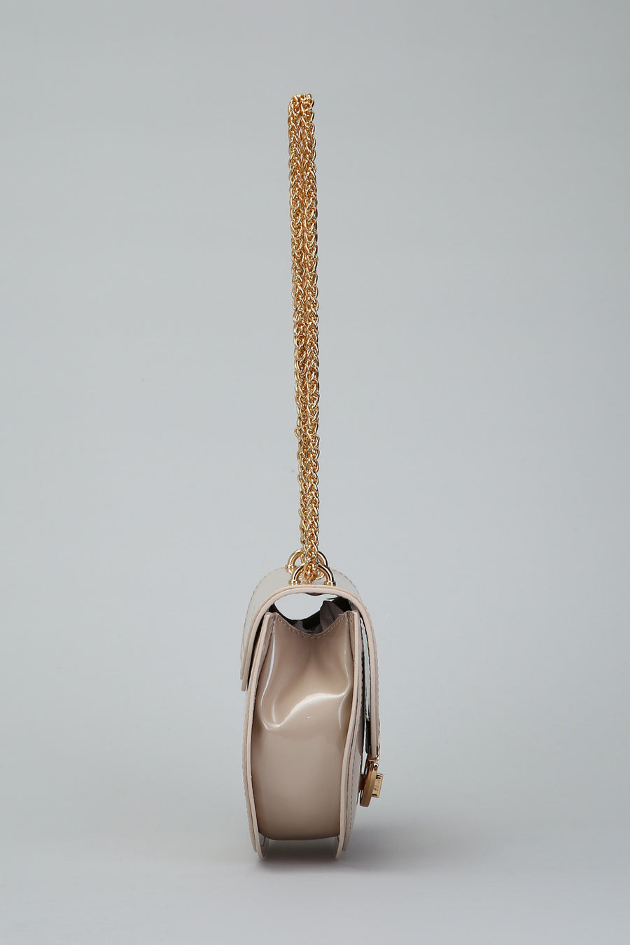 Beige Women's Leather Shoulder Bag with Chain Handle