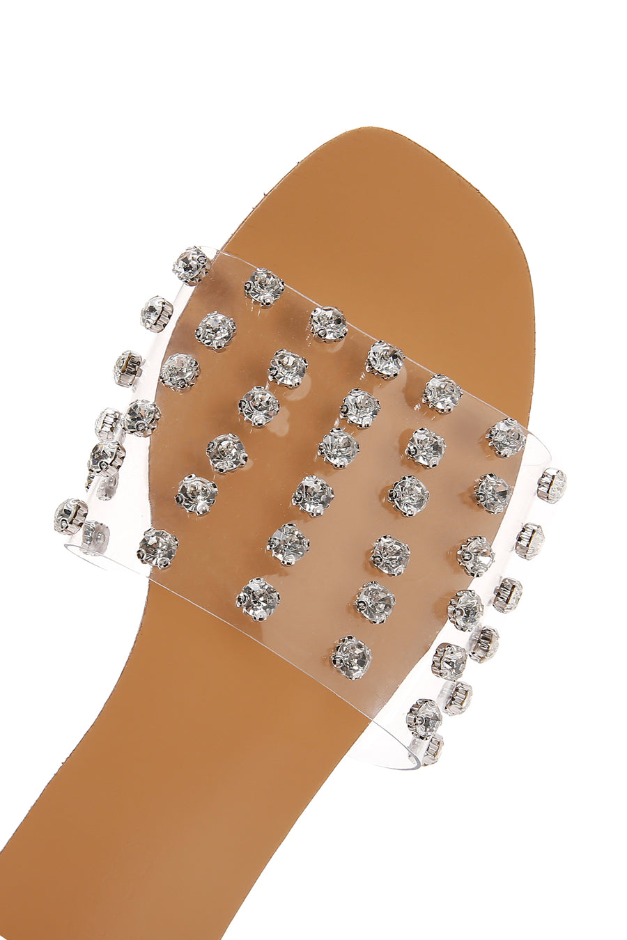 Women's White Transparent Stone Flat Slippers