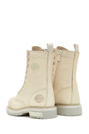 Women's Beige Harley-Davidson Colmar Zippered Leather Boots | Derimod