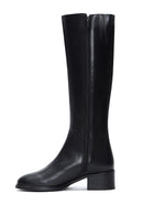 Women's Black Leather Zippered Boots | Derimod