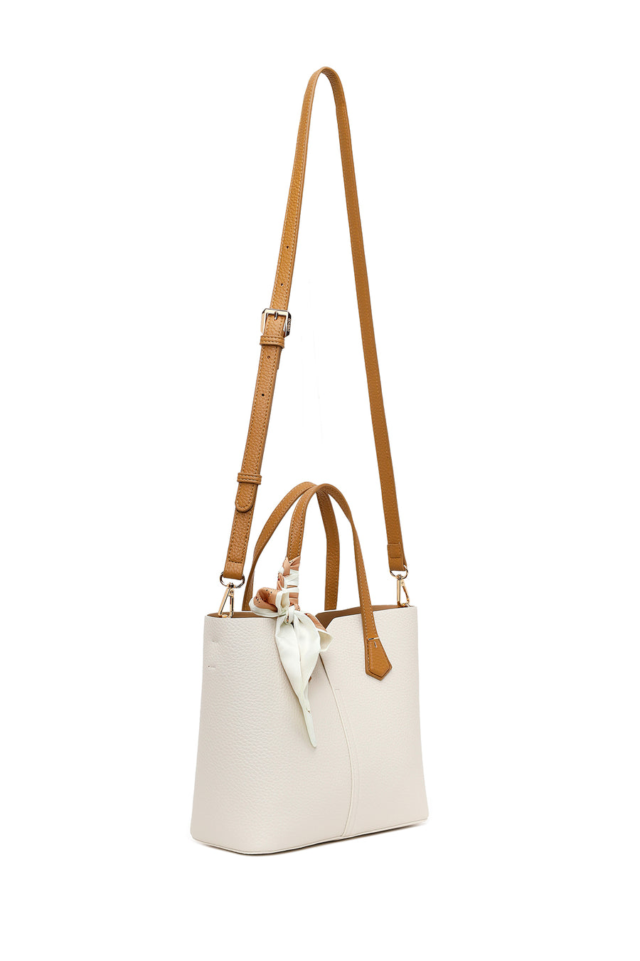 Woman Cream Long-Strap Shoulder Bag