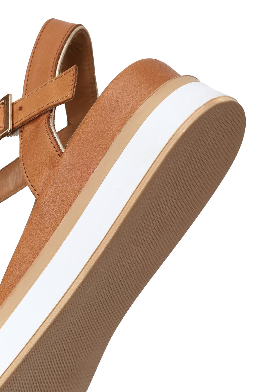 Woman Tan Strappy Wedge Heel Leather Sandal