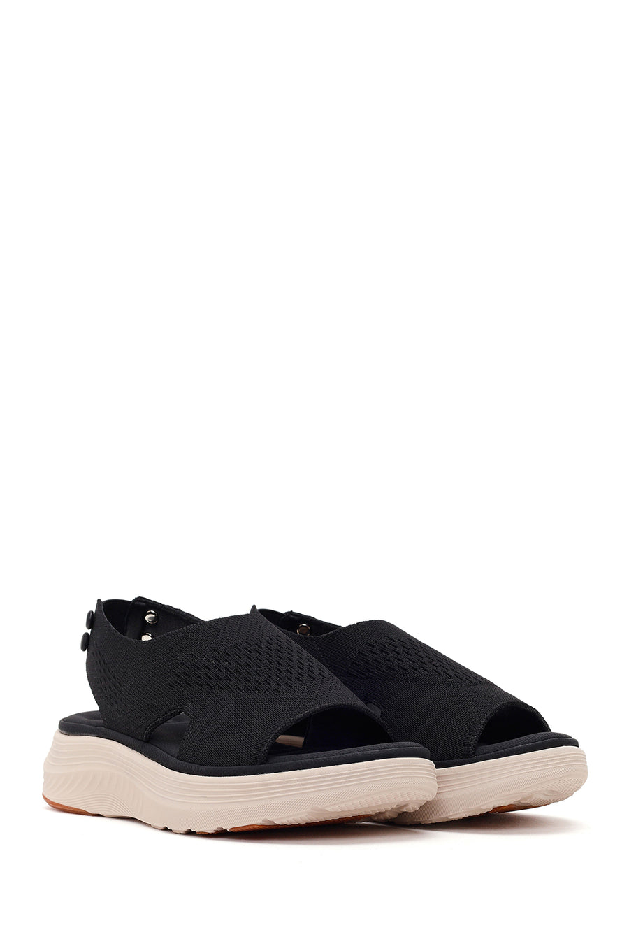 Women's Black Strapped Thick-Soled Fabric Comfort Sandals