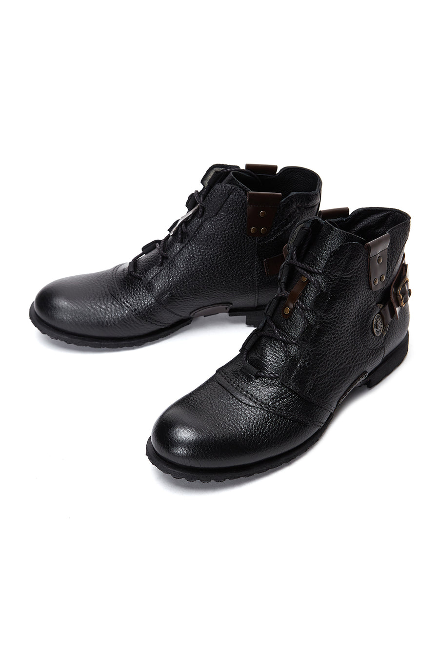 Men's Black Leather Flat Boots
