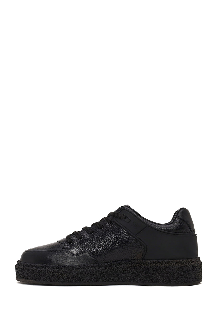 Male Black Lace-Up Thick-Soled Leather Sneaker
