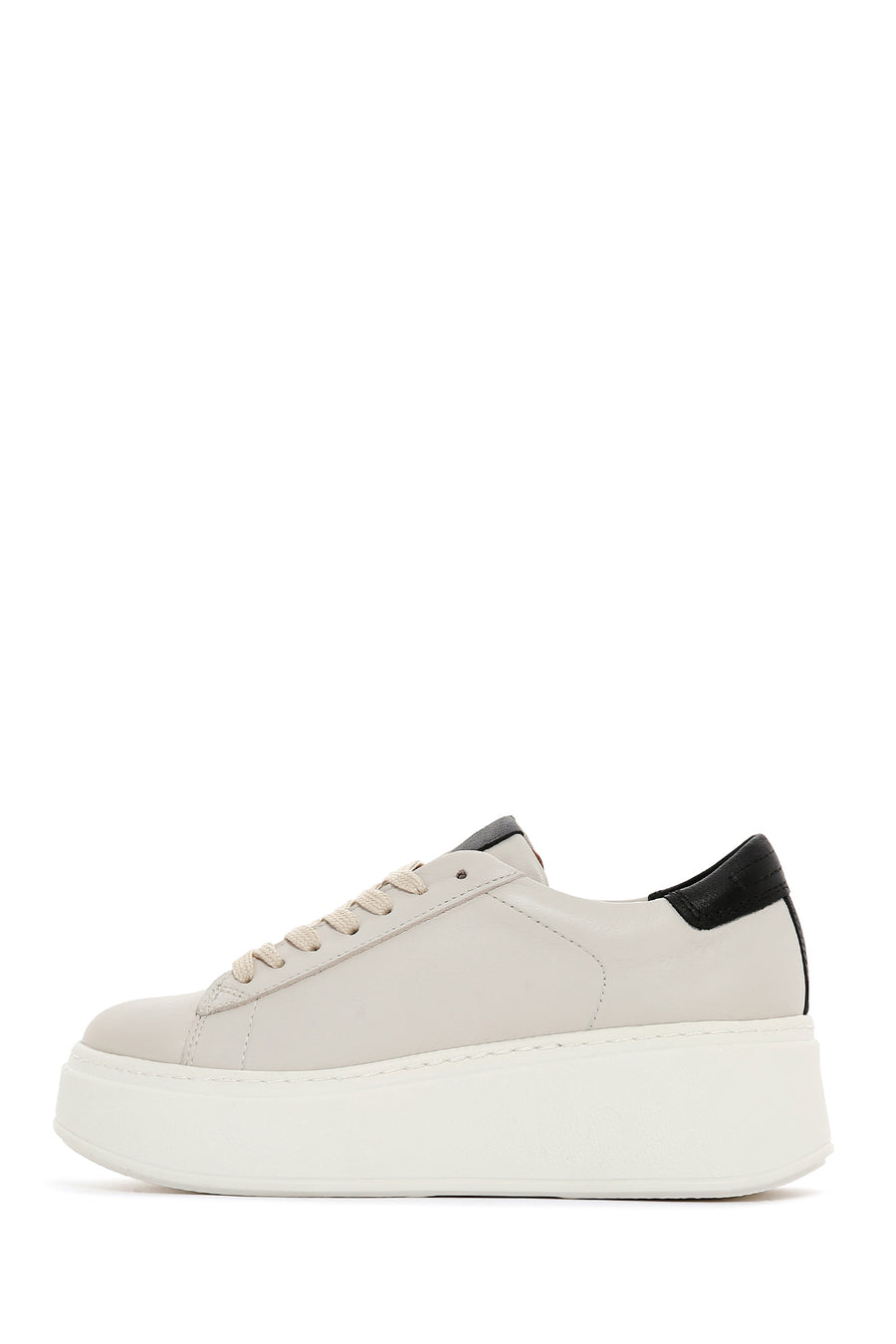 Women's Beige Leather Thick Soled Sneaker