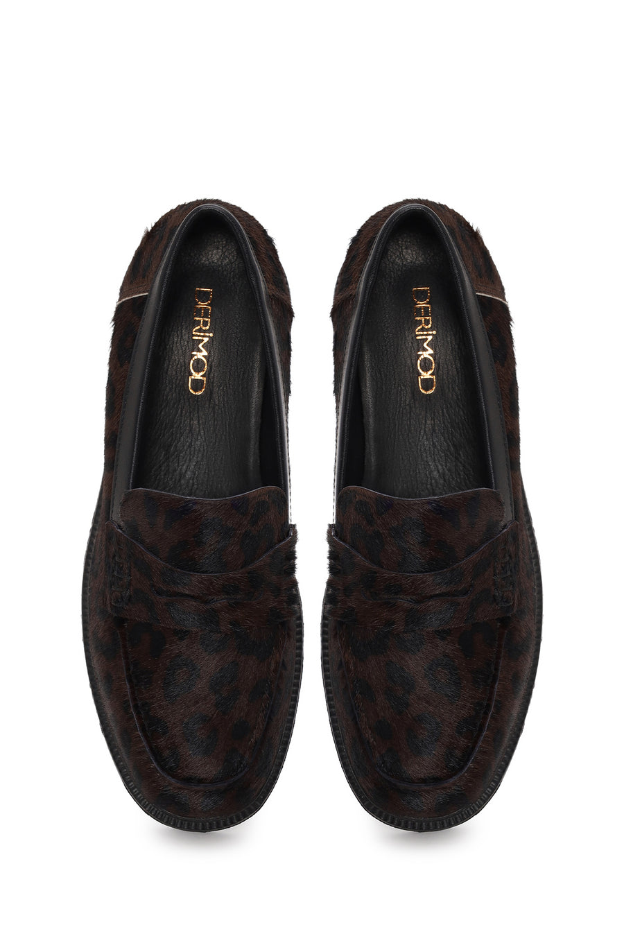 Kadın Leopar Desenli Tüylü Deri Maskülen Loafer