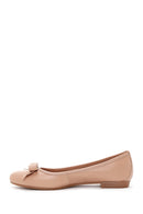 Women's Beige Leather Bow Ballerina Ballerinas | Derimod