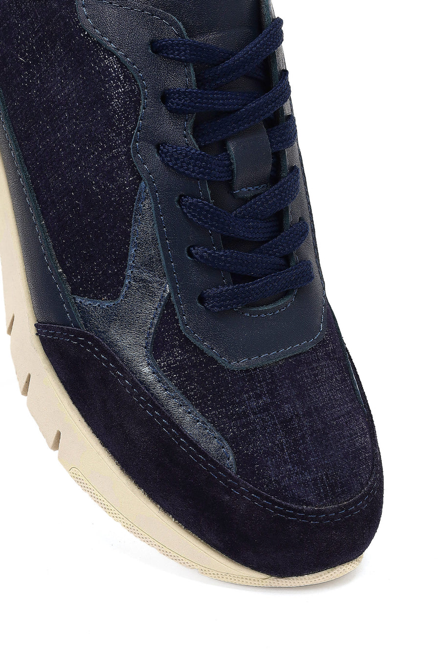 Kadın Lacivert Bağcıklı Kalın Tabanlı Deri Sneaker
