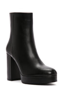 Women's Black Zippered Thick High Heel Leather Boots | Derimod