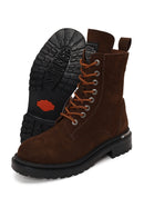 Harley Davidson Woman Brown Rebel Nubuck Leather Combat Boots | Derimod