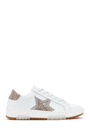 Women's White Lace-Up Chunky Sole Rhinestone Leather Sneaker | Derimod