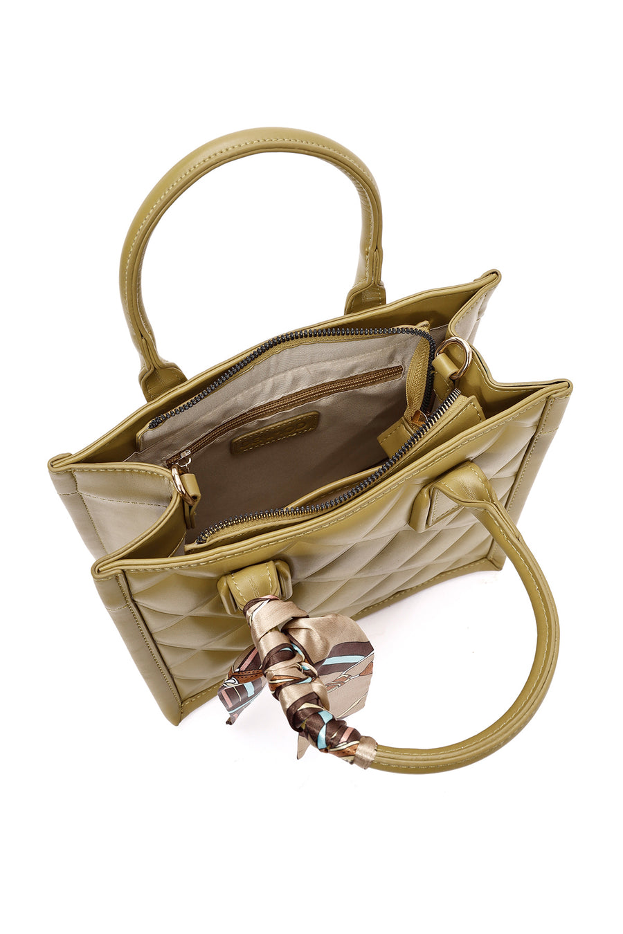 Women's Khaki Long Strap Accessory Detailed Quilted Handbag