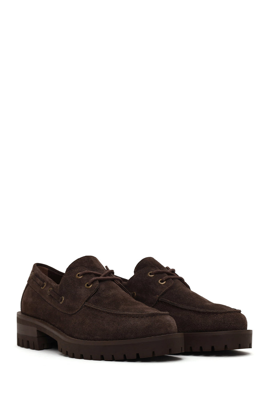 Woman Dark Mink Lace-Up Thick-Soled Suede Casual Shoes