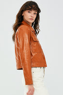 Emma Tile Women's Short Leather Jacket | Derimod